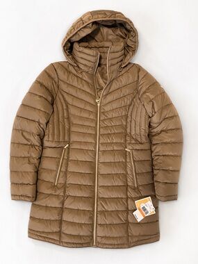 NWT Michael Kors Taupe Ultra lightweight Hooded Puffer Jacket SMALL